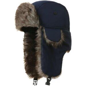 Unisex Blue Polyester Snow Skiing Trooper Winter Ear Flaps Classic Trapper Hat